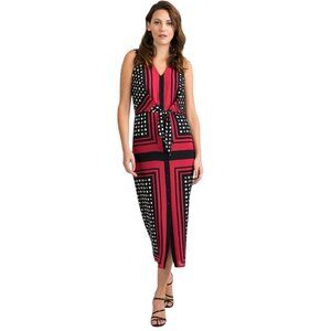 Joseph Ribkoff Midi Dress Size 8 Black Red Polka Dot Work Career Office Artsy